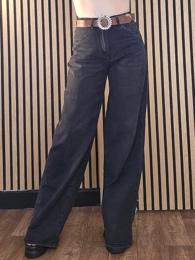 Τζιν Wide Leg  Ψηλόμεσο με Ζώνη /Μαύρο